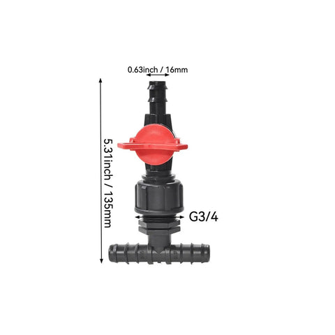Durable 16mm And One Half Inch Garden Hose Splitter Tee Reducer Barb Connector With Tap Valve Three Way Fitting For Drip Irrigation System Ideal For Garden Mains And Lawn Care Outdoor Use Easy Install, 16mm G3/4 connector