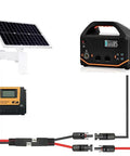 Setup showing 10AWG Solar Panel Connector Cable SAE to MC4 Adapter PV Extension for RV Caravan Battery Charger and Generator hookup