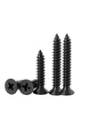 Heavy Duty Wood Screw Set 480 Piece Carbon Steel Four Size Assortment One Quarter Inch, Five Sixteenth Inch, Three Eighths Inch, One Half Inch, black screws detail