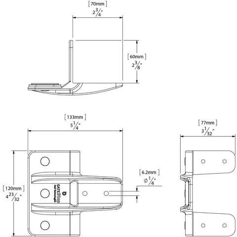 Tough As Nails Gate Stop Bumper For Wood And Vinyl Square Gates Silences Slam Noise Aligns Doors Keeps Hinges Safe Solid Polymer Buffer Pad Extends Yard Life Smooth Closure diagram with measurements.