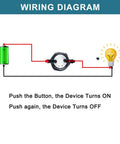 Wiring diagram for Five Pack 12mm Latching Push Button Switches With Raised Head On Off Normally Open Pre Soldered Cable Aluminum