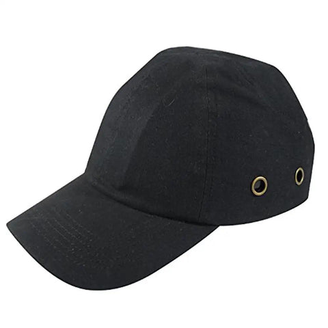 Front view of a black Lightweight Safety Cap With Hard Hat Style Comfortable Bump Cap For Men And Women Adjustable Fit Four Vents