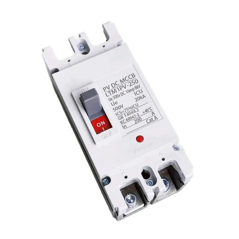 Pro Grade Rock Solid DC Circuit Breaker One Or Two Pole High Amp Solar Cell Protector RV Battery Isolator 12V To 120V MCCB close-up view.