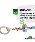 Temporary Reusable Drop In Anchor For Concrete, Easy Install And Reuse, ANSI and OSHA Certified, Three Quarter Inch, product display