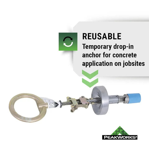 Temporary Reusable Drop In Anchor For Concrete, Easy Install And Reuse, ANSI and OSHA Certified, Three Quarter Inch, product display