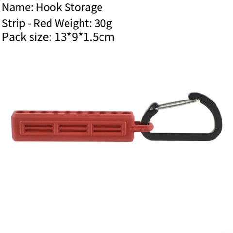 Red Rubber Drill Bit Organizer Strip With Carabiner, 10 Slot Storage for Quarter Inch Hex Shanks, portable and easy clip access