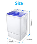 No Sweat Compact Washing Machine Featuring Quick Spin Dryer Cycle tailored for college dorms, showing size dimensions 410x350x640mm.