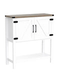 Dope White Console Table With Hidden Storage Cabinets For Entryway And Foyer, farmhouse style with wood top and doors