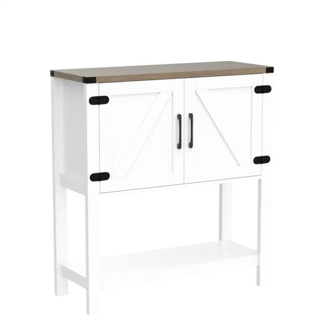 Dope White Console Table With Hidden Storage Cabinets For Entryway And Foyer, farmhouse style with wood top and doors