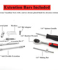 46 Piece One Quarter Inch Drive Socket And Bit Set With Reversible Ratchet Wrench, extension bars, hex key overview