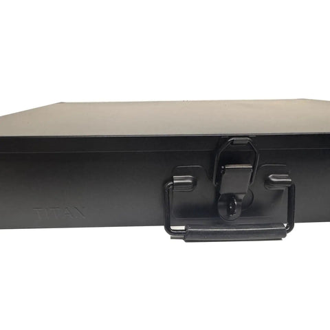 Black metal drawer for Beefy Grade 8 Coarse Thread Bolt And Nut Drawer Kit With 1275 Pieces In Yellow Zinc, closed and locked