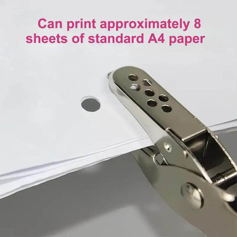 No Fuss Easy Grip One Quarter Inch Hole Punch With Scraps Tray Round Circle Punch for 8 A4 sheets paper close-up view