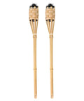 Natural Bamboo Tiki Torch Outdoor Set 2 Pack With Decorative Woven Design For Backyard Vibes And Garden Lighting Outdoor Parties Weddings Festivals Eco Friendly Oil Lamps, beige bamboo torches