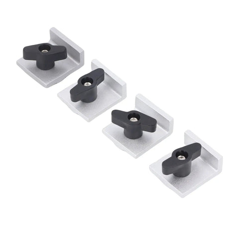 Bidirectional T Track Stop Block 4 Pack Pro Grade Aluminum Alloy With Silver Anodized Finish, low profile design, top view