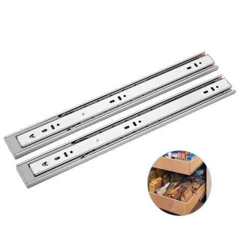 Heavy Duty Steel Drawer Slides With Three Section Extendable Rail Buffer Soft Close Double Row Stainless Steel Quiet Ball Bearings Smooth Load Bearing For Cabinets Easy Install And Anti Derailment For Secure Drawers, steel drawer slides