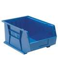 Ultra Stack and Hang Heavy Duty Part Organizer Bins 16 In L by 11 In W by 8 In H 4 Pack Blue with front and side grips