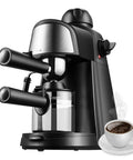Semi Automatic Espresso Machine With Built In Steam Frother Knocks Out Dope Cappuccinos And Silky Lattes Using Solid Five Bar Pressure, showcasing carafe and coffee cup.