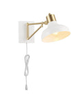 1 Light Plug In Or Hardwire Swing Arm Wall Sconce With White Finish Brass Accents White Cloth Cord Mounted Bedside Lamp.