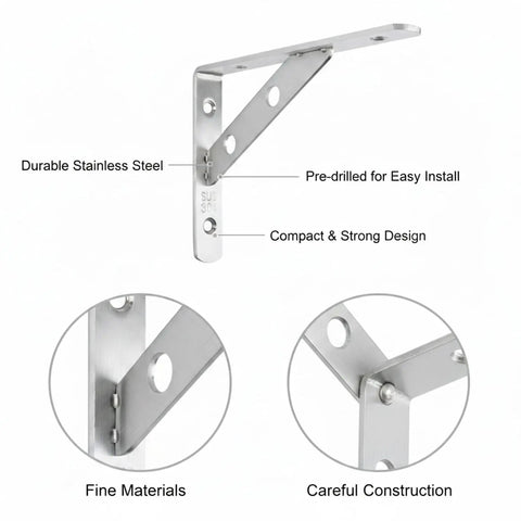 Heavy Duty Stainless Steel Wall Shelf Bracket, L Shape Support For Kitchen, Bathroom, And Garage Storage, Silver Finish, Durable