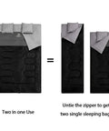 All Season Double Sleeping Bag For Adults With 2 Pillows Queen Size XL Waterproof Camping Gear For Two, shown as single and double configuration