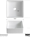 Quattro QM174 Vibrant Matte White 15 Inch Square Bathroom Vessel Sink For Above-Counter Installation dimensions top view