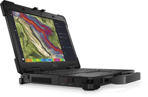 Intel Core I7-1185G7 Refurbished 13.3 Inch Latitude Rugged Laptop angled view with vibrant screen display for outdoor use.