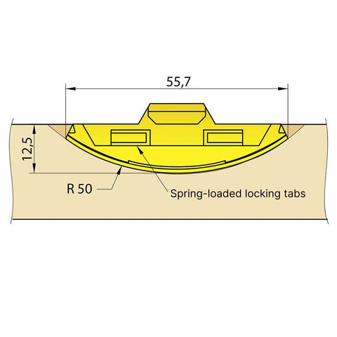 Diagram of Sunny Biscuit Connector for Size 20 Slide In Wood Joiner with spring-loaded locking tabs