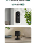 Slick 2K Video Doorbell And Battery Powered Smart Security Camera Featuring Plug In Option For Flexible Indoor Coverage No Brainer Install Dead Accurate Day Night Monitoring Tight Black Build mounted on wall with indoor camera.
