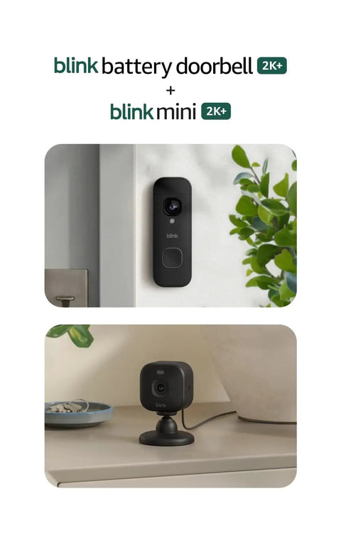 Slick 2K Video Doorbell And Battery Powered Smart Security Camera Featuring Plug In Option For Flexible Indoor Coverage No Brainer Install Dead Accurate Day Night Monitoring Tight Black Build mounted on wall with indoor camera.