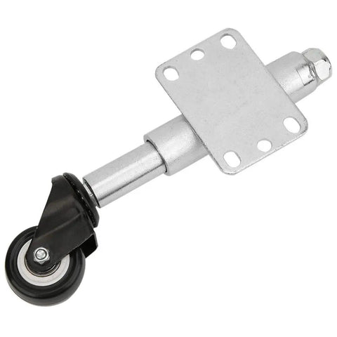 Spring Loaded Gate Wheel Caster For Wooden And Farm Gates With 110 Lb Load Capacity Universal Mounting Plate. Side view.