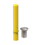 4X36 Inch Badass Removable Bollard With Embedment Sleeve Powder Coated Yellow Carbon Steel Industrial Security Post, side view with sleeve.