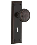 Keyhole Double Dummy Craftsman Door Knob Set With Timeless Bronze Plates And Lead Crystal Knobs, Solid Brass Build, Old School Push Pull Design