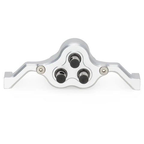 Front view of silver Underdrive 30 Percent Aluminum Transfer Case Gearbox For One Tenth RC Crawler Cheater Rigs With 70mm Width And Three Shaft Options Normal Reverse Underdrive 30 Percent For LCG Chassis DIY Upgrade Parts Silver