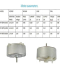 Two Pack Small DC Micro Motors 3.0V To 12V Range, 6V Nominal, with motor specs table and motors image for DIY projects.