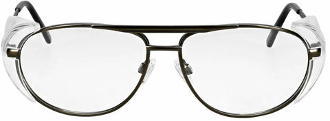 Built Like A Tank Aviation Style Safety Glasses With Detachable Side Shields, Ansi Z87 Certified Crystal Clear Glass Lenses, Heavy Duty Scratch Resistant Metal Frame - Front view showing clear lenses and metal frame