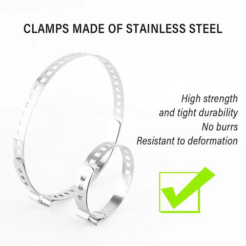10 Pack CV Boot Clamps Kit With Stainless Steel Banding Tool, showing two stainless steel clamps, large and small.