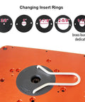 Precision Aluminum Router Table Insert Plate with insert rings for easy inverted router mounting, fits most commercial tables.