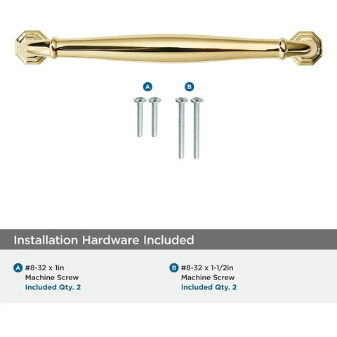 10 Pack Polished Brass Cabinet Pulls Heavy Duty Solid Hardware 5 Inch Center to Center Handles with screws for installation.