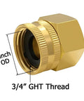Brass Swivel Double Female Garden Hose Adapter Three Fourth Inch NPT Female To Three Fourth Inch GHT Female Easy Quick Fit Water Hose Connector For Leak Free Outdoor Use Durable Universal Fit, 3/4 GHT thread