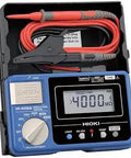 Digital insulation tester with probes, displaying 4000 MOhm resistance. Insulation Tester With 5 Voltage Settings From 50V To 1000V, 100 MOhm To 4000 MOhm Resistance Range, Fast 0.8 Second Pass Fail Comparator, Built In AC DC Voltmeter For Live Circuits And Solar Modules, Rugged Workhorse For Every Job.
