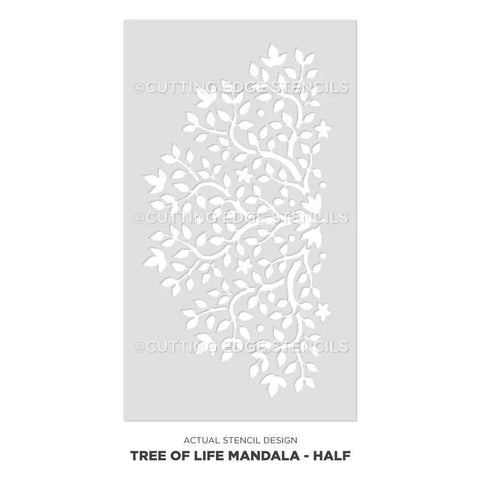 Tree Of Life Mandala Wall Stencil 36 Inch Large Reusable Laser Cut Mylar Template showing half stencil design