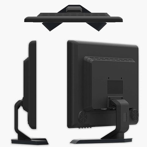 Views of Big 19 Inch CCTV Security Monitor With No Image Stretch For NVR, showing side and back with metal housing and mount