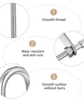 Front view: stainless steel U-bolt M6x90 with nut and washer; smooth threads, wear-resistant, burr-free.