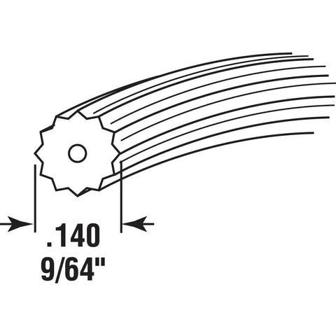 Diagram of Screen Retainer Spline 0.140 Inch Vinyl, 9/64 Inch, 250 Feet Black Roll For Windows And Doors, serrated core detail