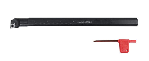 Beefy Indexable Boring Bar, 3/4 Inch Shank By 10 Inch Length, Negative 5 Degree End And Side Cut, For Aluminum, Accepts AKH01 CCGT32.51 Inserts, Handles Light Roughing To Finishing Small Bores, Solid Carbide Tool
