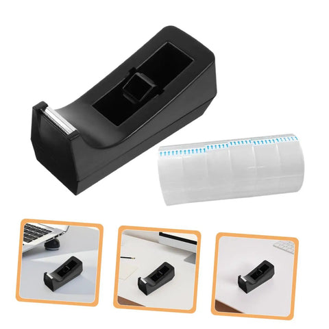 Six Station Blue Desktop Tape Dispenser Set With Six Premium Adhesive Rolls For Legit Heavy Duty Packing Smooth Desk Organization And No Sweat Sealing Top Shelf Workspace Solution on a workspace.