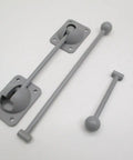 Heavy Duty Gray Plastic Trailer Door Holder Kit with end brackets and rods for trucks, vans, trailers, prevents door swinging damage