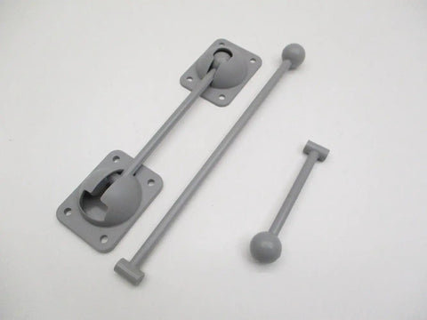 Heavy Duty Gray Plastic Trailer Door Holder Kit with end brackets and rods for trucks, vans, trailers, prevents door swinging damage