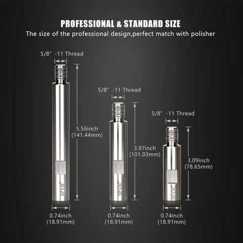 Pro Grade Metal Rotary Extension Shaft Set Notched For Quick Removal With 75mm 100mm And 140mm Lengths And 5/8-11 Thread
