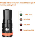 Super Bright Underwater Video Light For Scuba 5000 Lumens 120 Degree Wide Beam 150 Meter Depth Rating battery levels